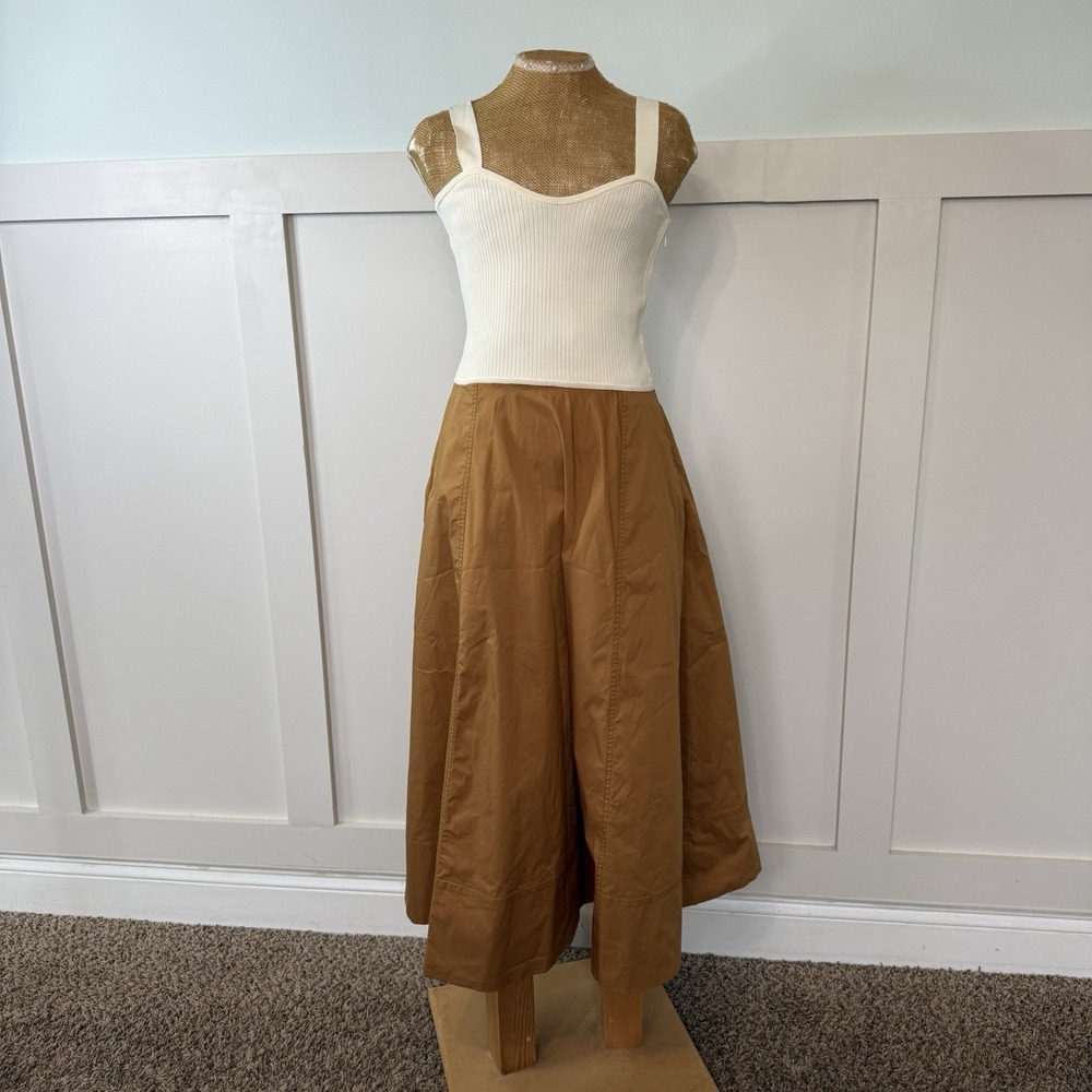 Tanya Taylor Jordanna Dress MEDIUM Mixed Media Midi Utility Pockets Minimalist